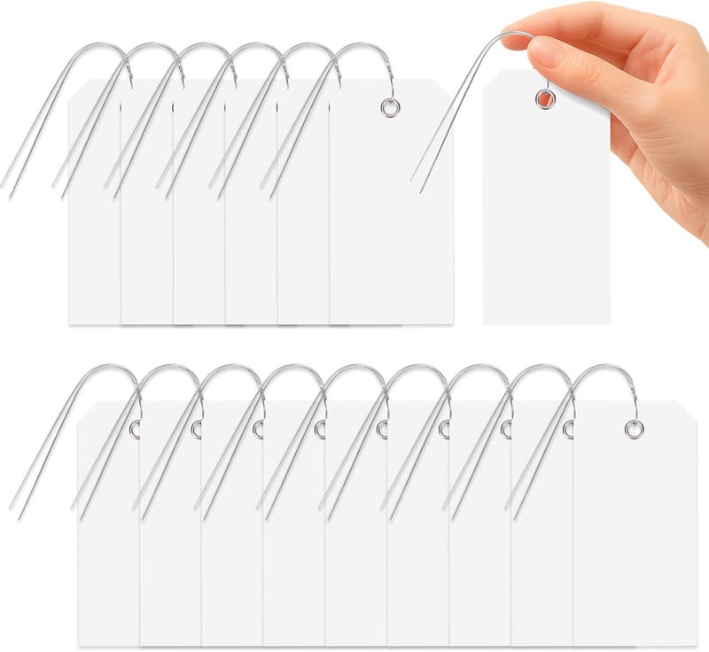 Glarks 101pcs White 6 x 12cm Waterproof Writable Tags with String Set, PVC Shipping Tags, Heavy Duty Shipping Moving Tag, Blank Labeling Tag for Home, Office - Image 1